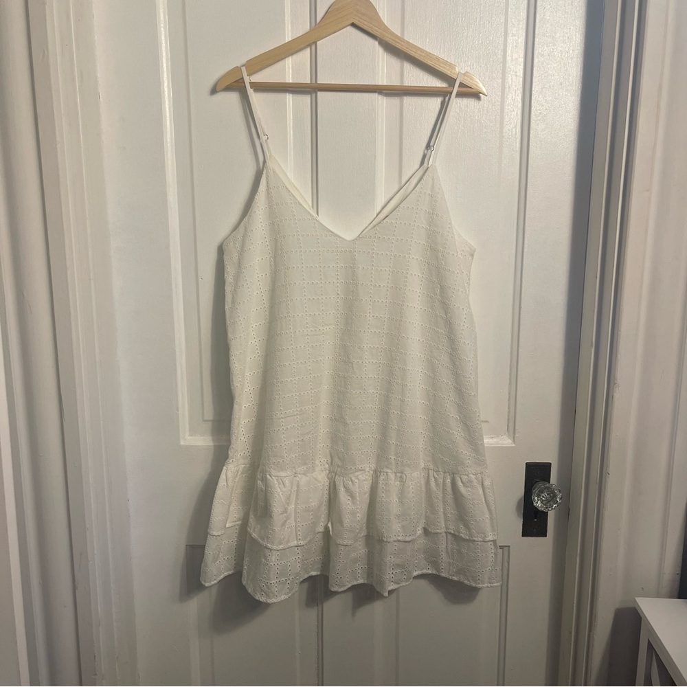 GB Gianni Bini White Eyelet Ruffle Mini Dress Size L